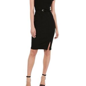 EXPRESS Belted seamed sheath dress Black Size Small Petite
